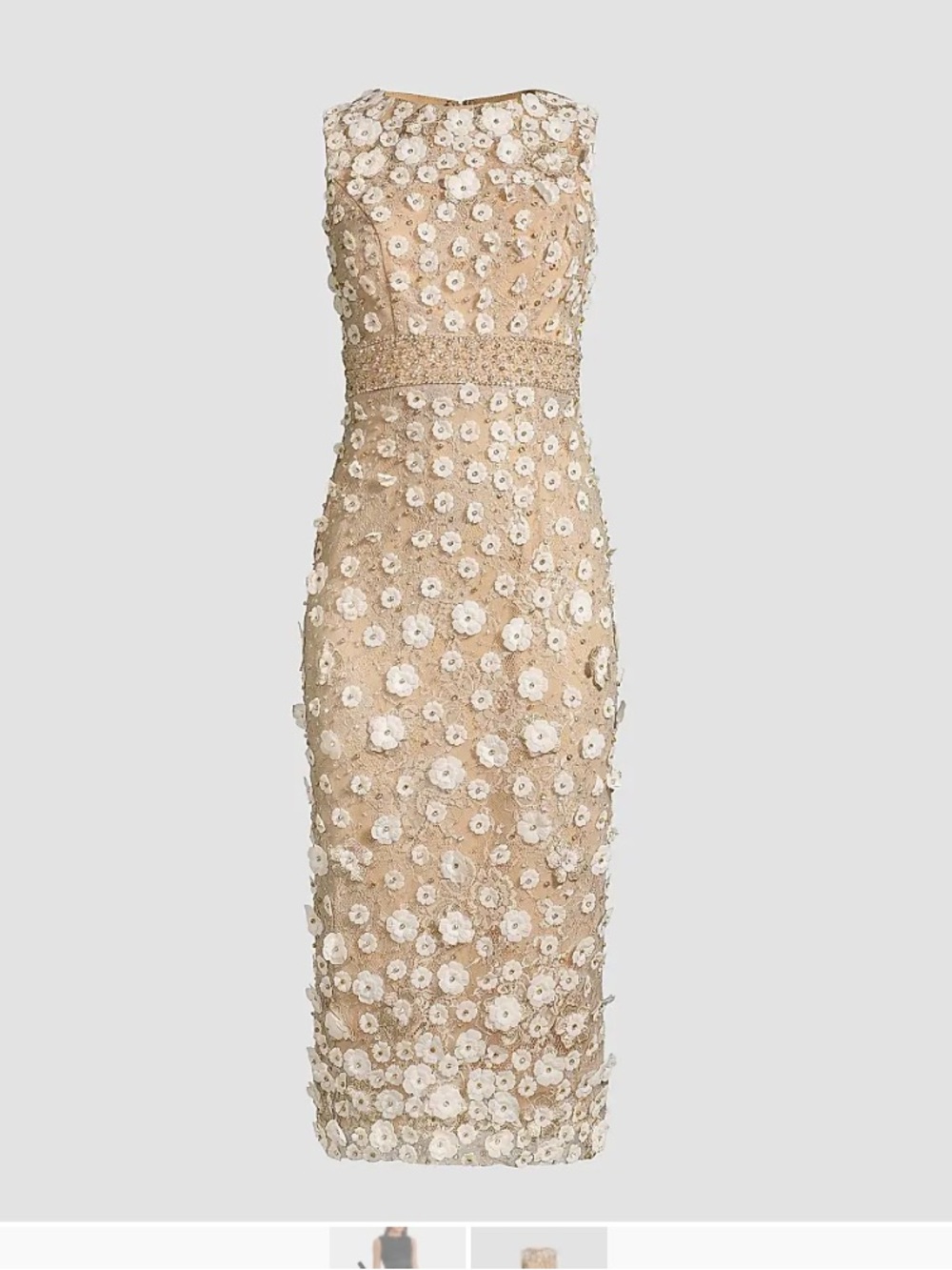 Mac Duggal Beaded Floral Lace Evening Dress beige
